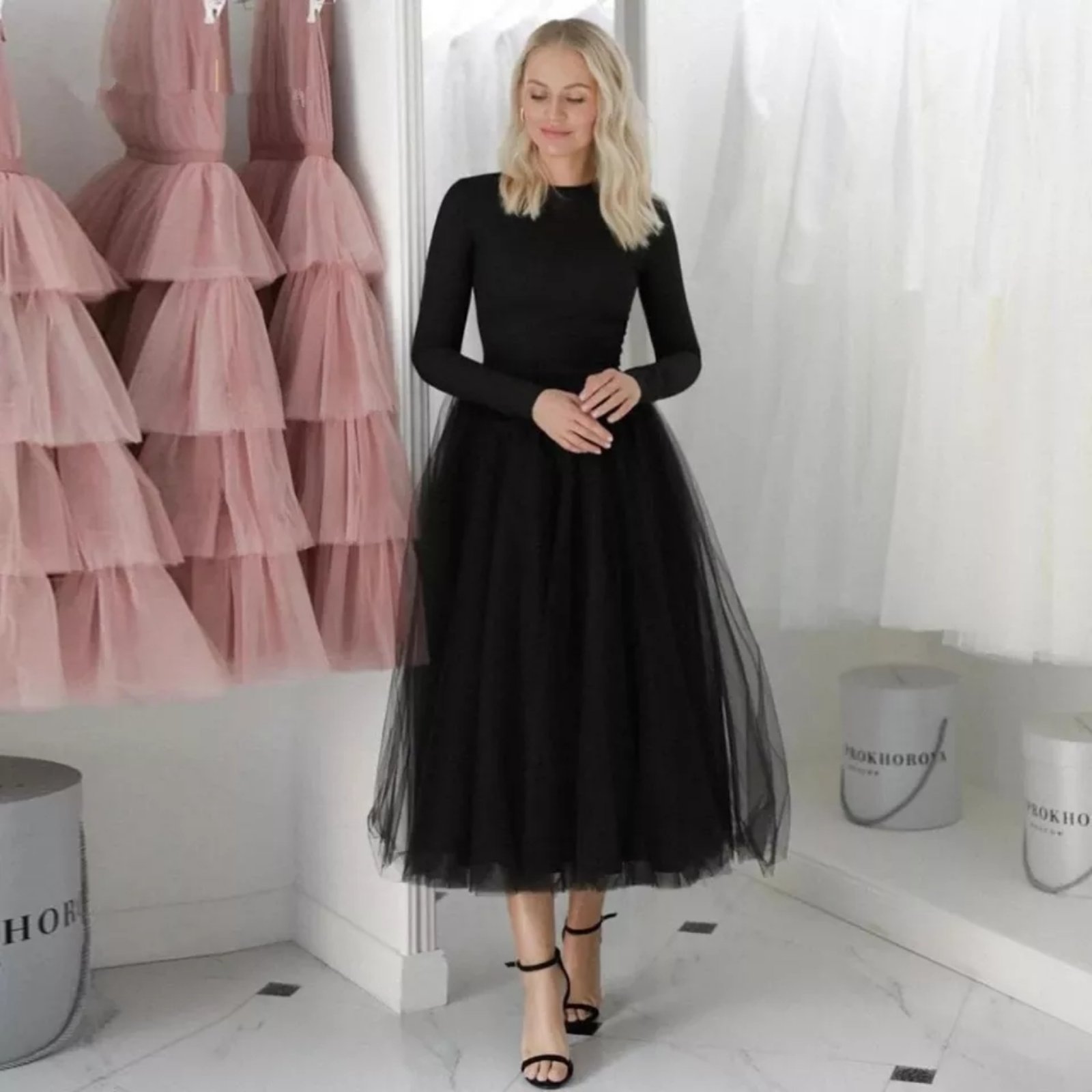 Фатинова спідниця, пишна, багатошарова, ошатна, довжина міді, 5 шарів фатину, модна спідниця - пачка, П-01 - Зображення 22