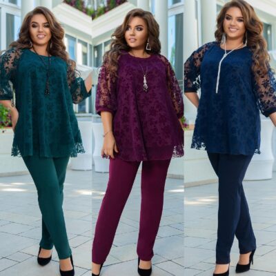 Костюм женский кружевная свободная блуза и брюки до 60 р-ра