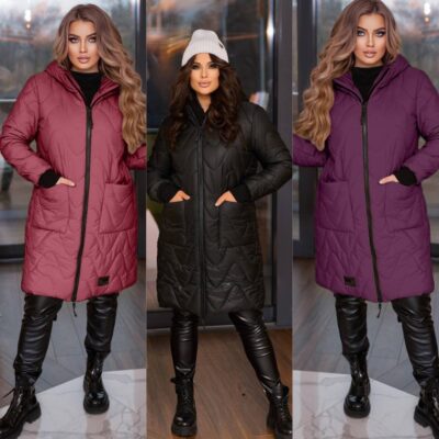 Пальто жіноче, зимове, від 48 до 58 р, з капюшоном, на блискавці