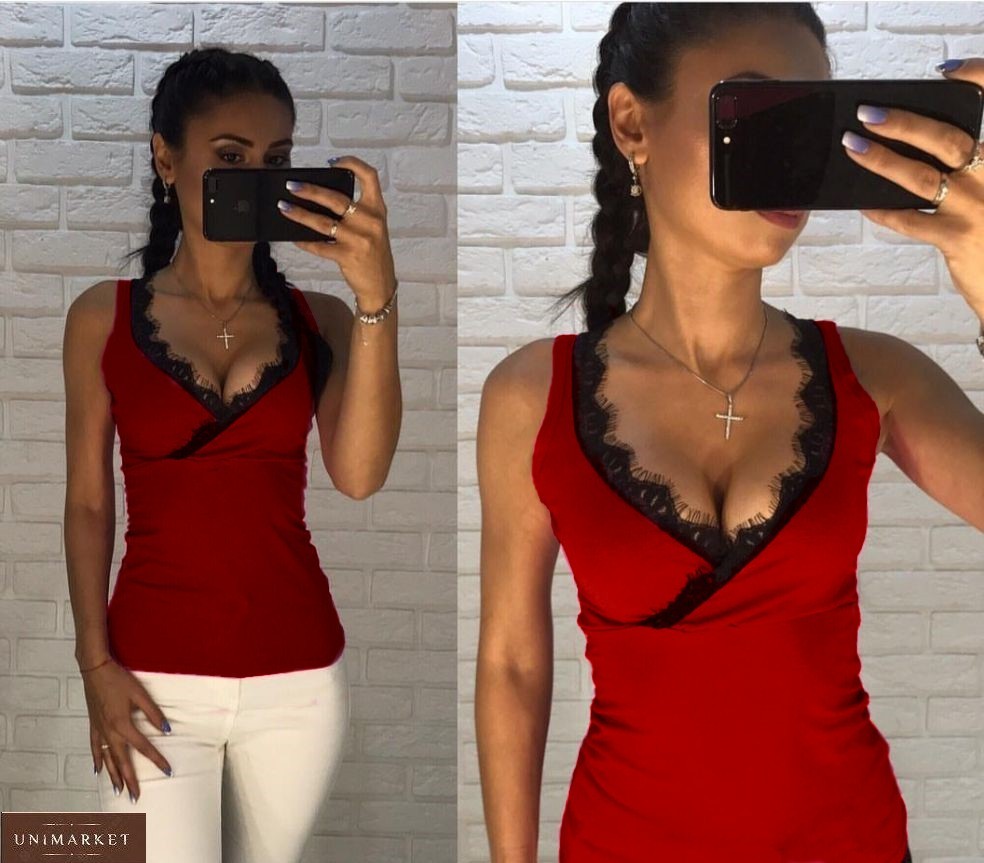 Майка жіноча, з мереживом, з вирізом, бавовняна, нарядна, модна, повсякденна, декольте на запах, від 42 до 48 р