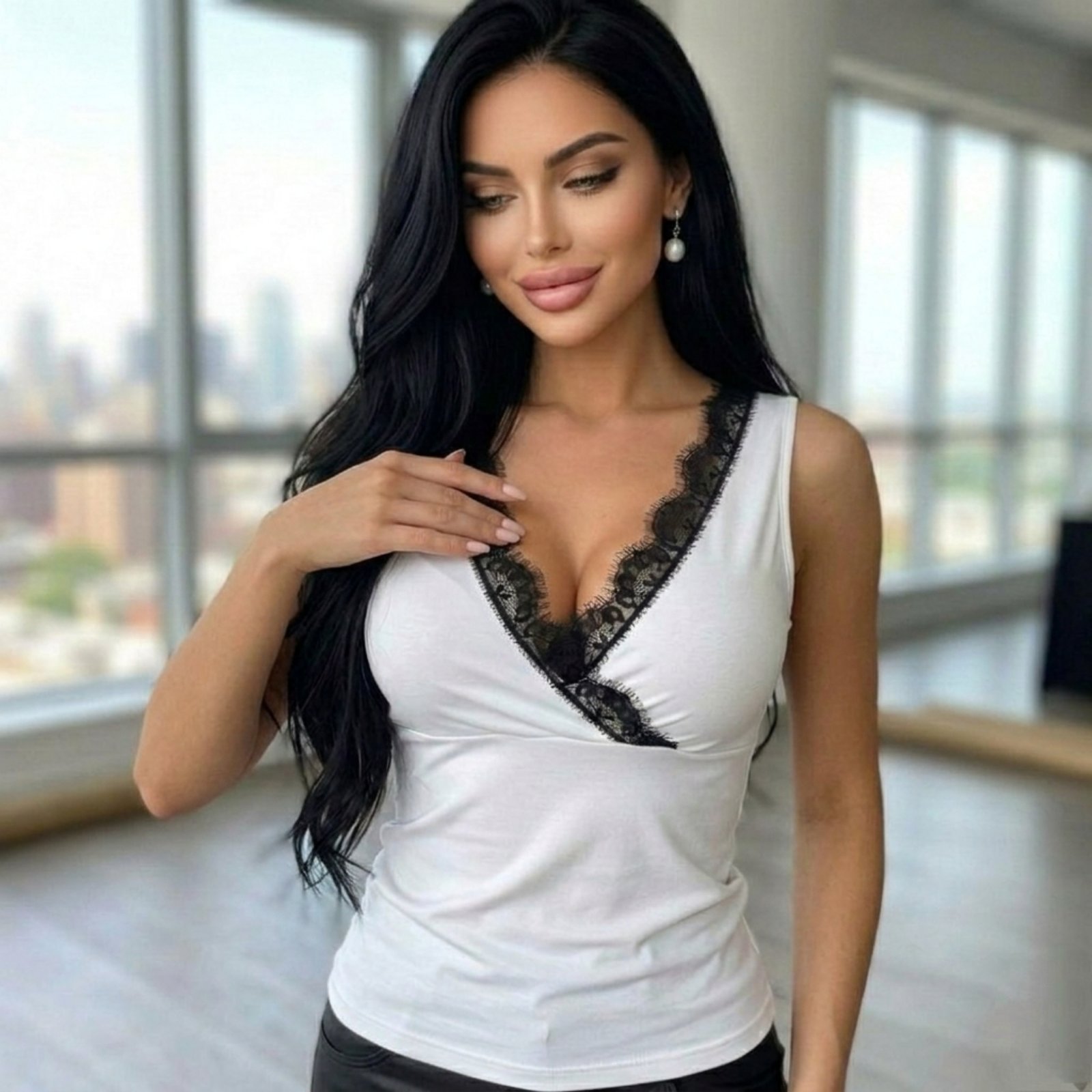 Майка жіноча, з мереживом, бавовняна, з вирізом, нарядна, модна, повсякденна, декольте на запах, від 42 до 48 р