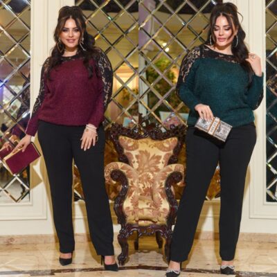 Костюм жіночий брючний блуза з гіпюровою вставкою та штани до 60 р