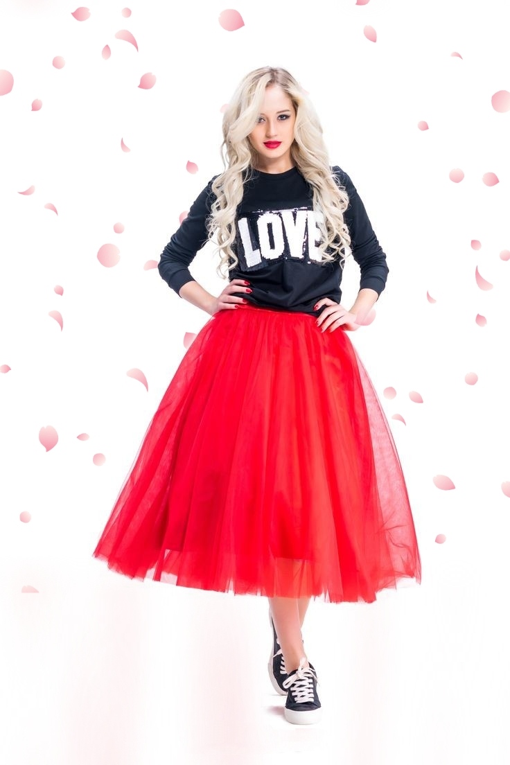 Фатинова спідниця, пишна, багатошарова, ошатна, довжина міді, 5 шарів фатину, модна спідниця