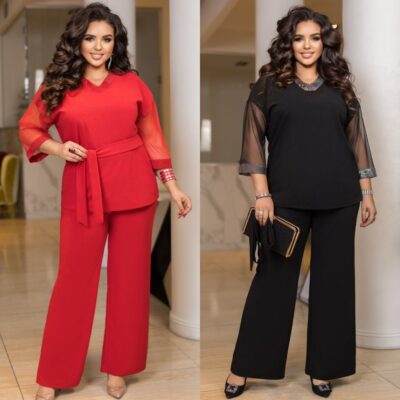 Костюм жіночий брючний блузка оздоблена паєтками та штани до 60 р