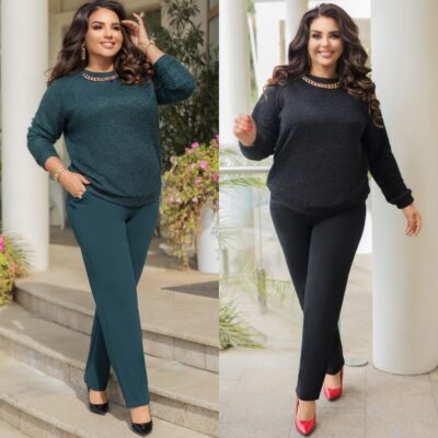 Костюм жіночий брючний, до 60р, ефектний з блузою вільного силуету