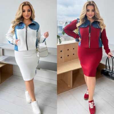 Костюм жіночий, від 48 до 58р, кофта та спідниця, комбінований