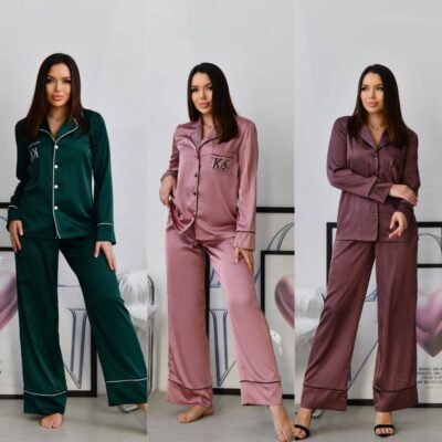 Комплект жіночий, шовковий, від 42 до 52 р-ру, піжама жакет та штани