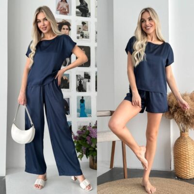 Комплект жіночий 3-ка, шовковий, від 42 до 52 р, універсальна піжама