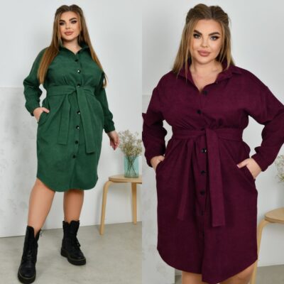 Сукня-сорочка жіноча, вельветова, великого розміру, від 52 до 66 р-ру, прямого силуету, універсальна, П-3605/402