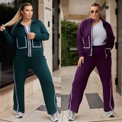 Костюм жіночий, великого розміру, від 50 до 64 р-ру, кофта та штани палаццо, оздоблений  лампасом, стильний, П-1578/394