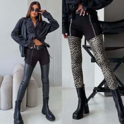 Лосини жіночі, комбіновані, з високою посадкою, еластичні