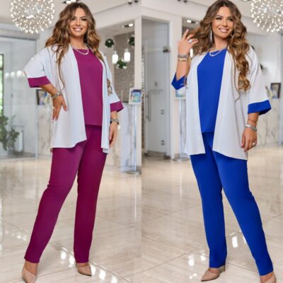 Костюм жіночий брючний 3-ка, від 50 до 60р, подовжений піджак, блуза та штани