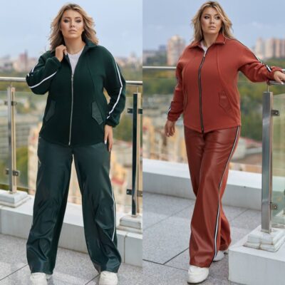 Костюм жіночий, від 50 до 64 р, теплий на флісі, куртка з вставкою з штучної шкіри