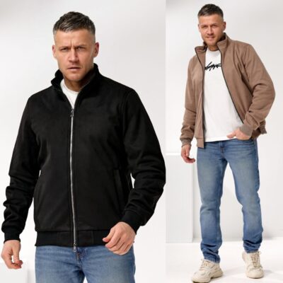 Бомбер чоловічий, на блискавці, замшевий, з підкладом