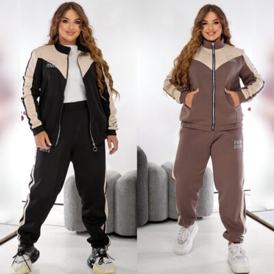 Костюм жіночий, від 48 до 58 р, теплий на з контрастною вставкою