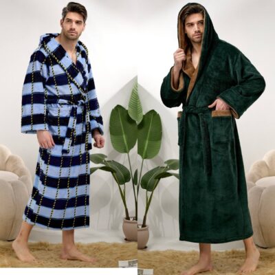 Халат чоловічий, махровий, теплий, з капюшоном, на запах