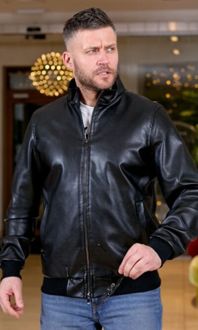 Куртка чоловіча, демісезонна, на блискавці, щільна еко шкіра на підкладі