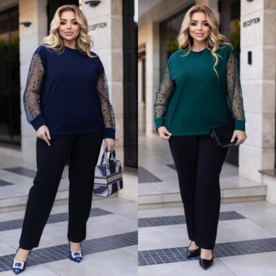Костюм жіночий брючний, від 48 до 62р, блуза з мереживними рукавами та штани