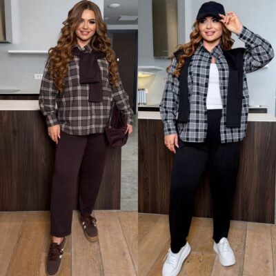 Костюм жіночий брючний, від 48 до 58р, сорочка в клітину та штани