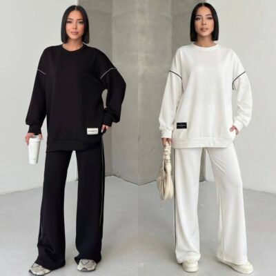 Костюм жіночий від 48 до 58р, двонитка, декорований нашивкою та кантом