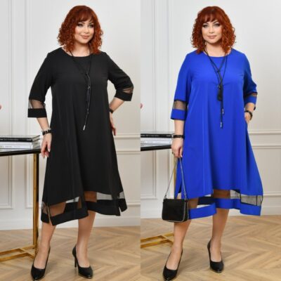 Сукня жіноча, від 48 до 66р, вільного силуету, з декоративними вставками із сіточки