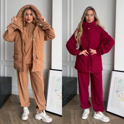 Костюм жіночий 3-ка, вельветовий, від 42 до 52р, теплий жилет на синтепоні 200