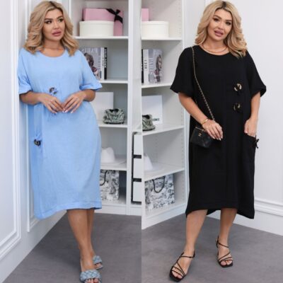 Сукня жіноча, лляна, великого розміру, повсякденна, (р. 48-58)