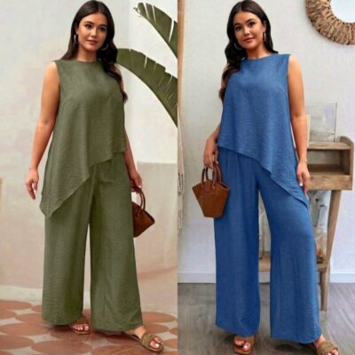 Костюм жіночий, лляний, блуза та штани палаццо, (р. 48-58)