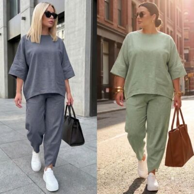 Костюм жіночий брючний, лляний, вільного крою, (р. 48-58)