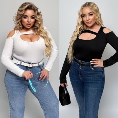 Кофта жіноча, з декольте, лонгслів, легка, (р. 48-58)